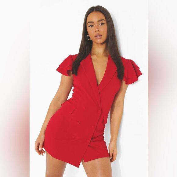 Boohoo Dresses & Skirts - NWT RUFFLE SLEEVE DOUBLE BREASTED BLAZER DRESS